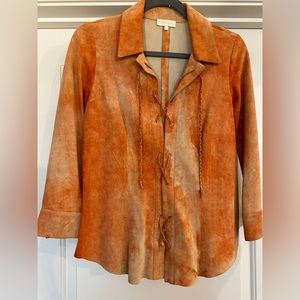 Roberto Cavalli orange/cream suede lace up top sz med